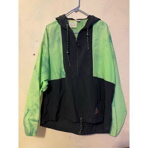 VTG OCEAN EQUPIMENT NEON Green 1/4 zip Pullover Nylon Windbreaker Hoodie Jacket